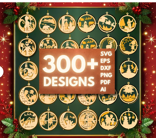 Pack of 300 Christmas Ornament SVG Bundle – 3 Layer SVG Ornament Laser Cut Files for Christmas Tree Decorations, Baubles, and Craft Hanging Ornaments