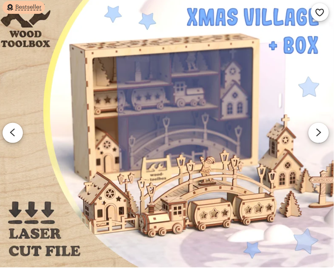 Christmas Village with Gift Box: Laser Cut Files and Vector Pattern Template in Multiple Formats