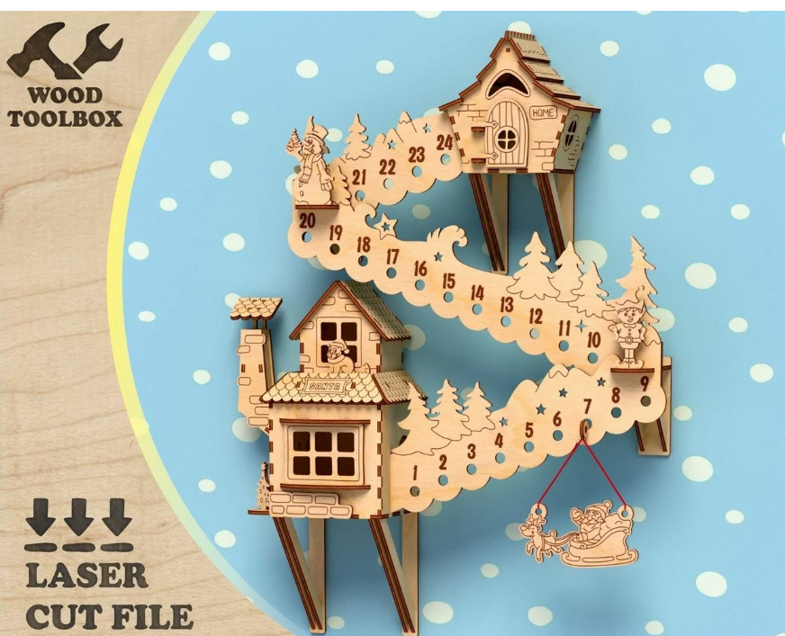 Christmas Advent Hanging House: Laser Cut Files for Festive Decor